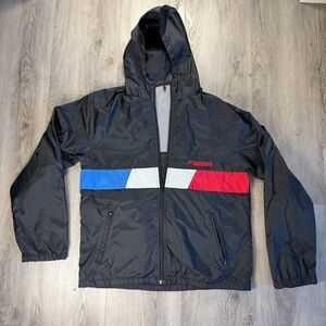 Brooks Jacket Woman’s Large Black Hooded Full Zip Windbreaker Running Colorblock